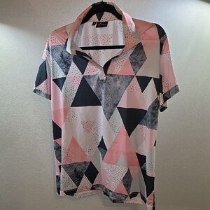 Yatta Geometric Pink and Black Polo Shirt